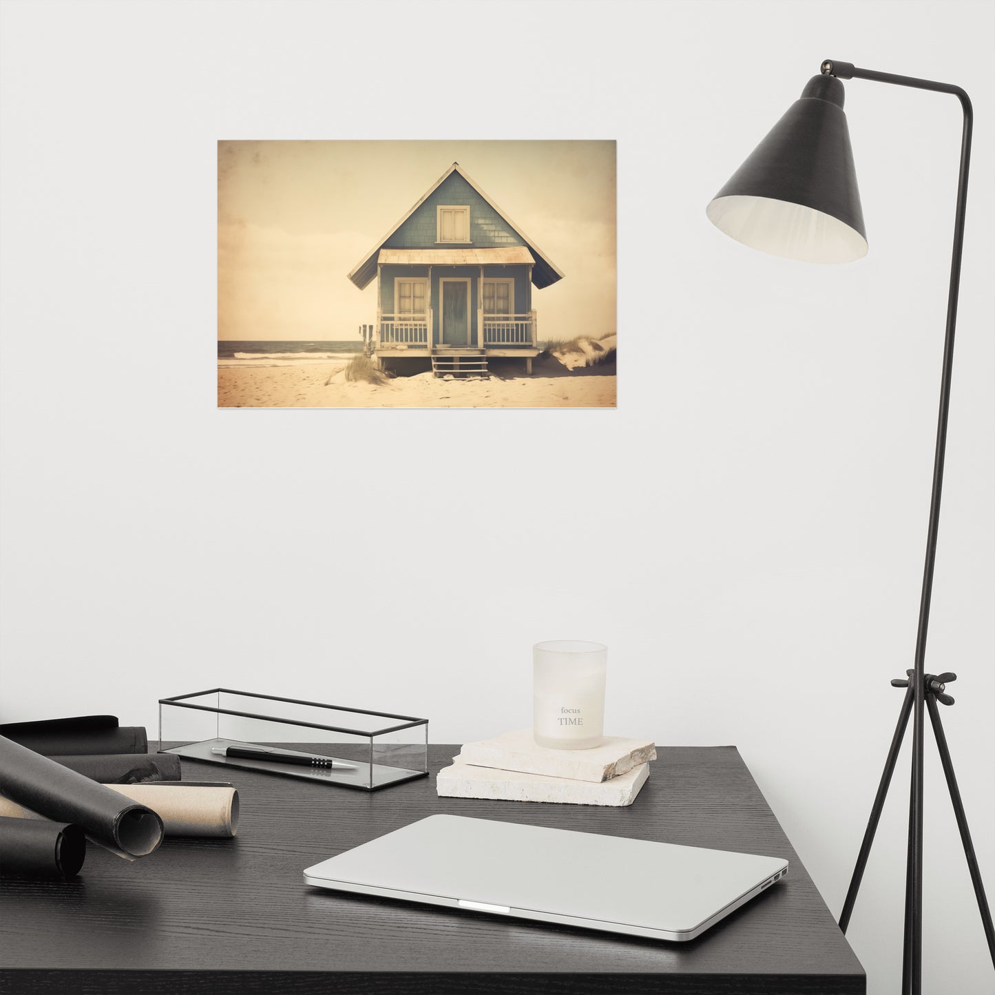 Vintage Coastal Retreat Subdued Retro Photorealism - Digital Artwork Loose Art Print