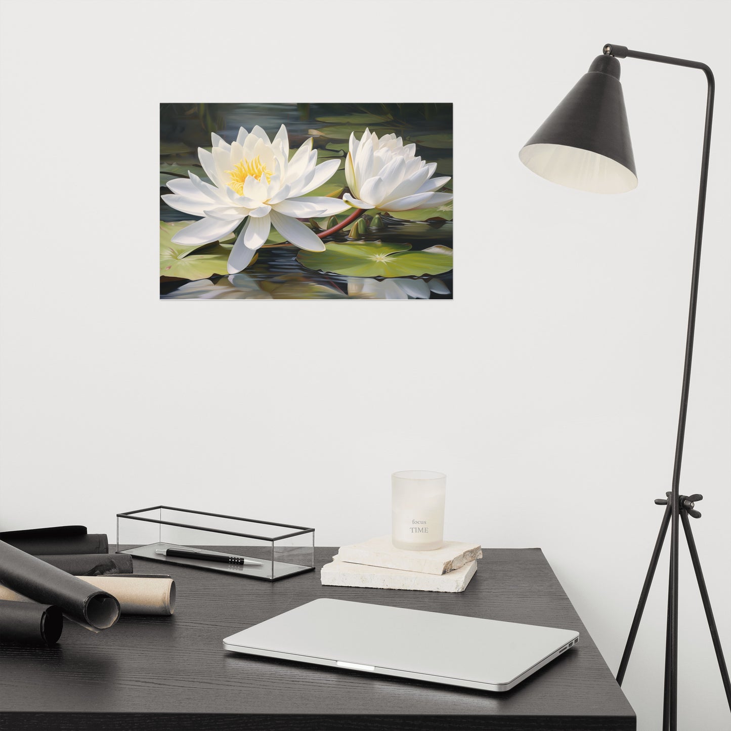 Water Lily Duet Oil Painting - Digital Artwork Loose Art Print