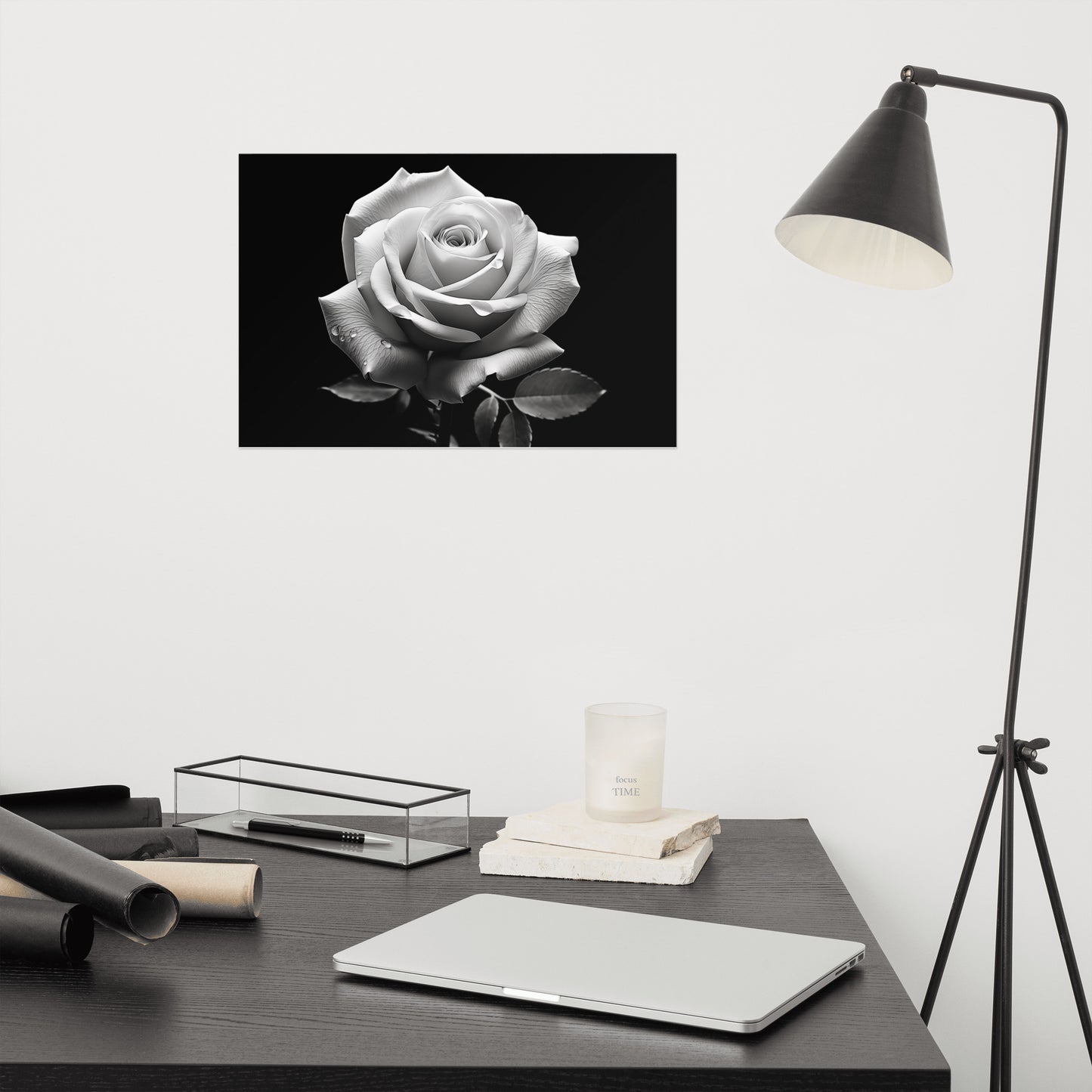 Whispering Petals Black and White Rose Photorealism - Digital Artwork Loose Art Print