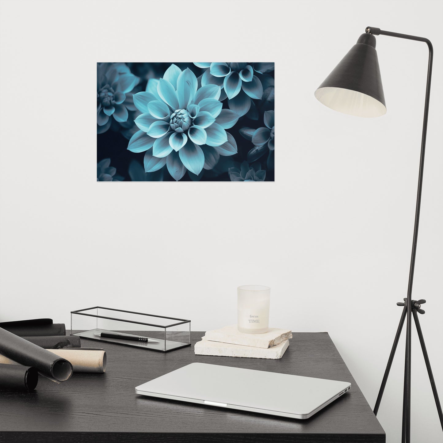 Teal Art: Cerulean Cluster Realism Painting Digital Artwork Loose Art Print