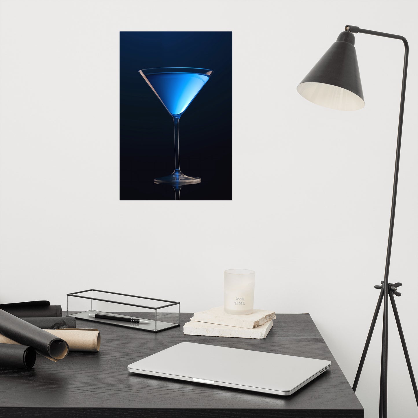 Bar Art: Electric Blue Martini Realism Painting Digital Artwork Loose Art Print