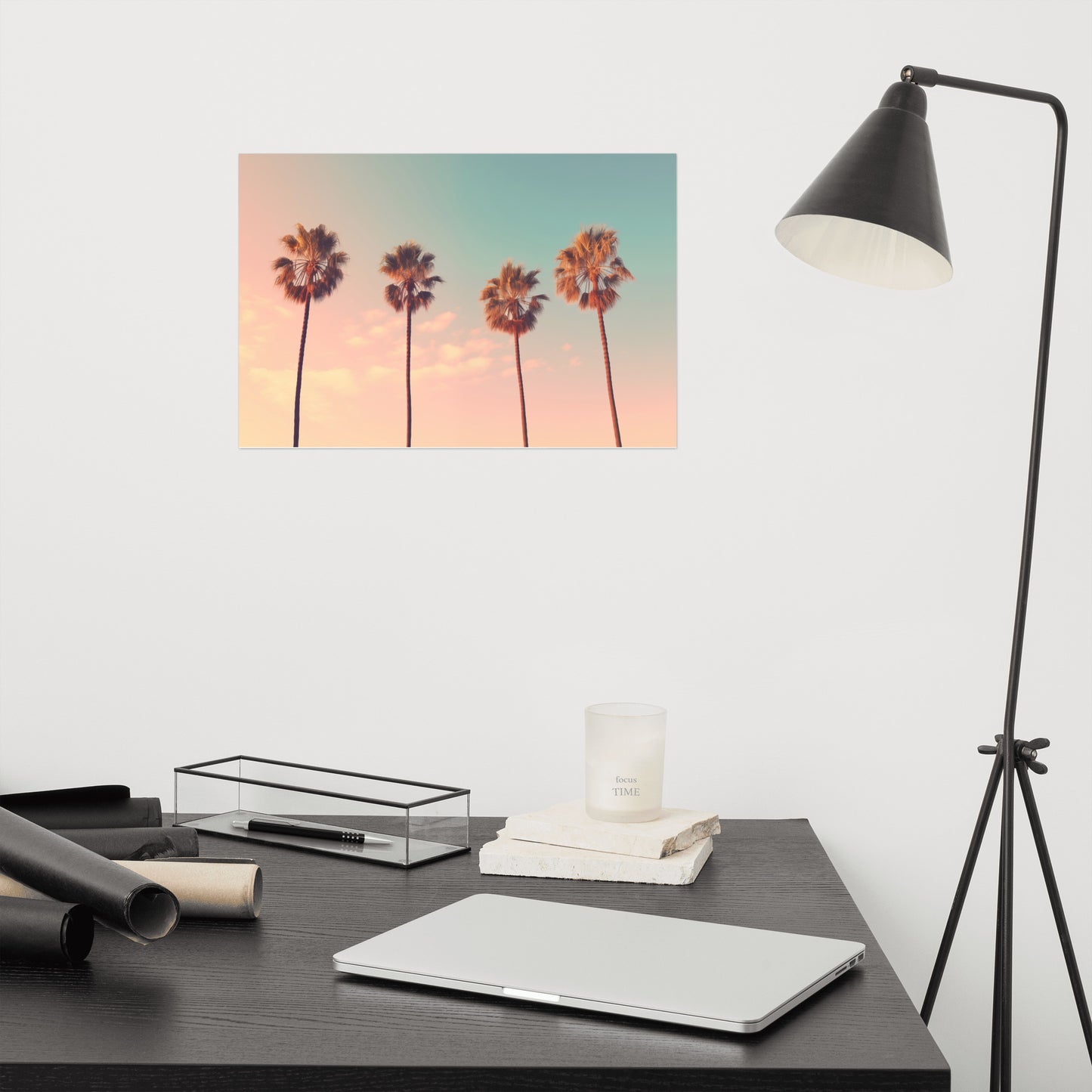 Pastel Palms Vintage Retro Realism Painting Digital Artwork Loose Art Print