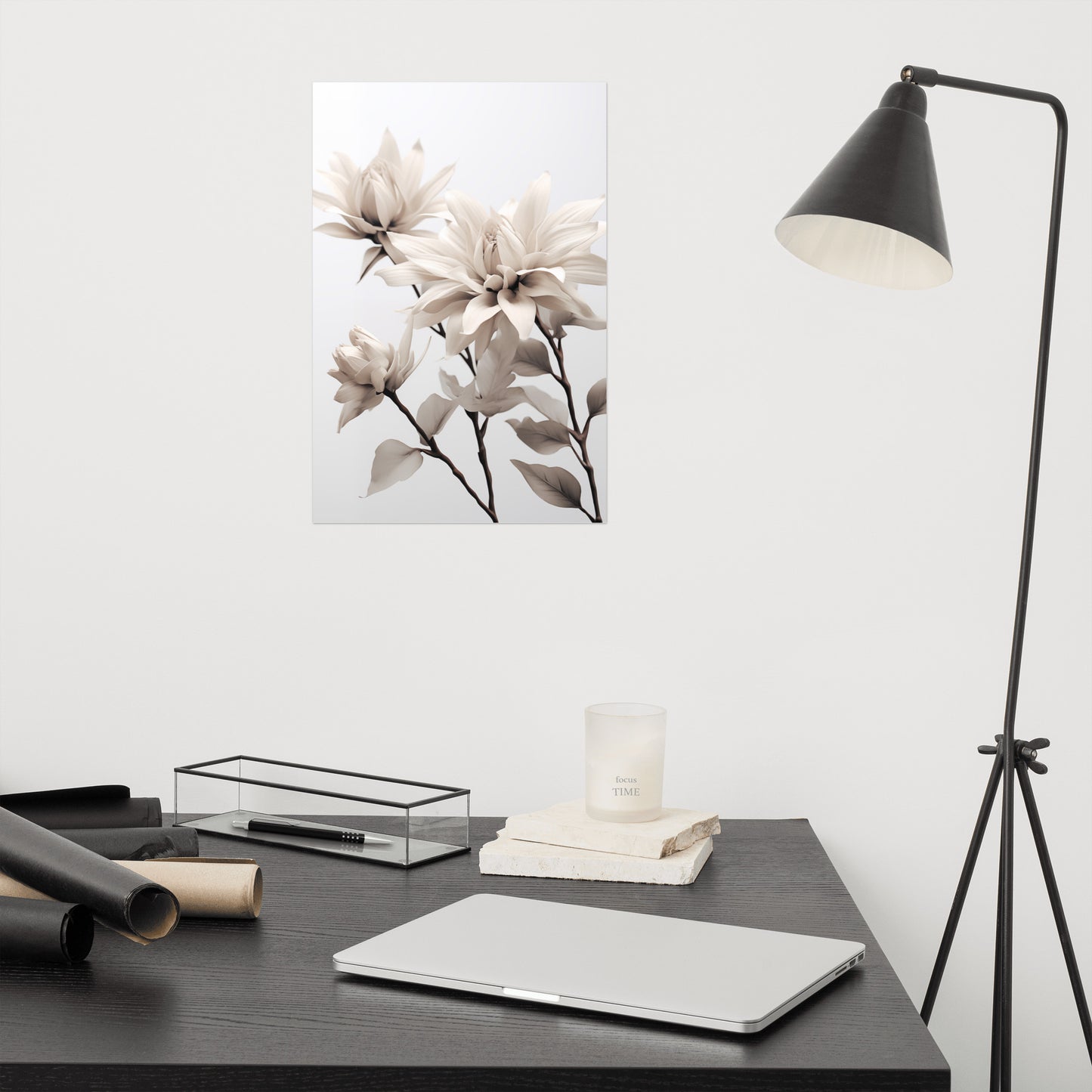 Timeless Bloom Realism Painting Gray Floral Digital Artwork Loose Art Print