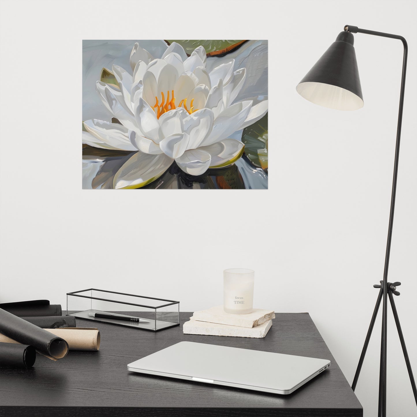 Peaceful White Waterlily Floral Botanical Digital Artwork Loose / Frameable / Frameless Art Print