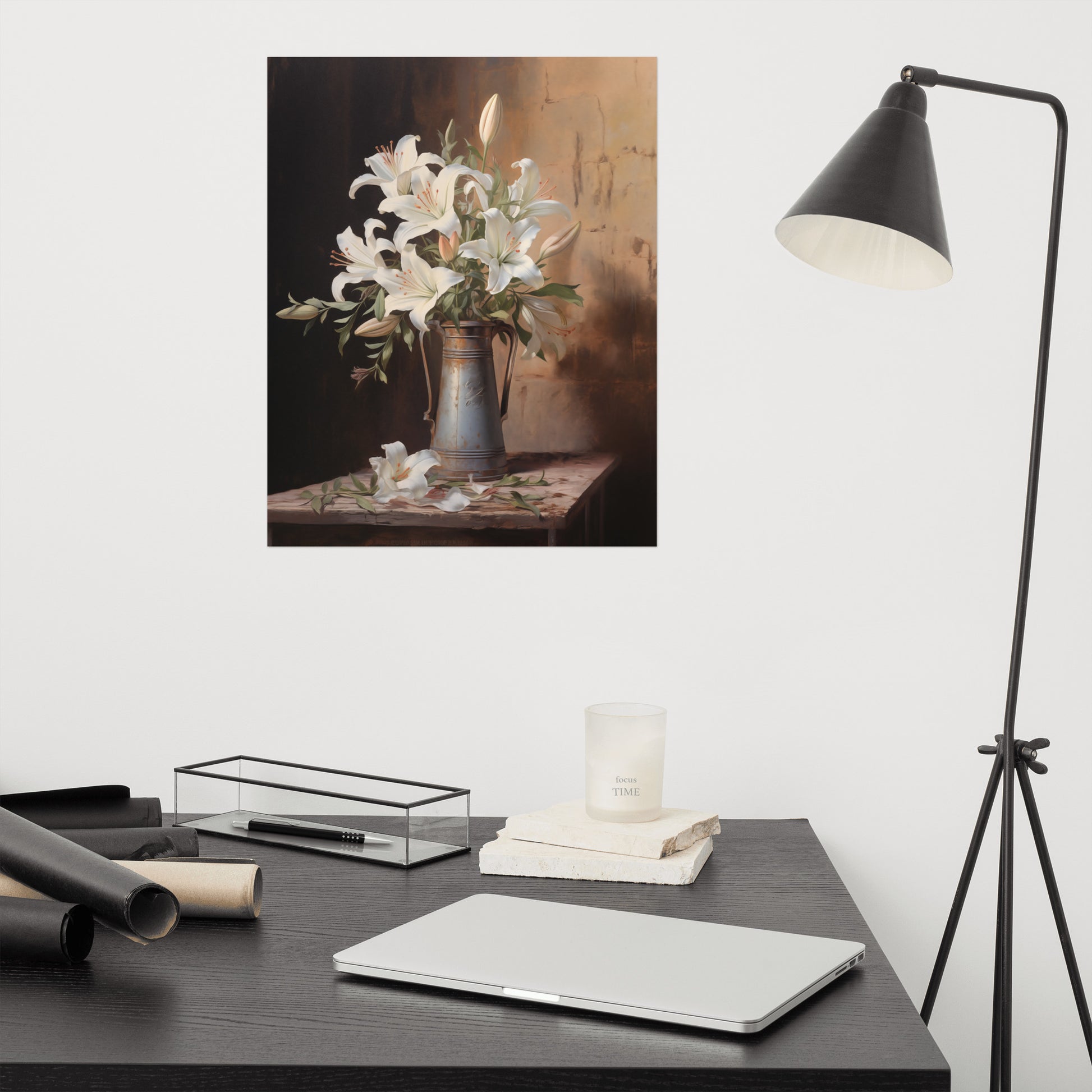 Rustic Prints Wall Art: Luminous Tranquility Vase with Flowers Floral Still Life Pastel Drawing Painting Effect Digital Unframed Art Print 16" x 20"