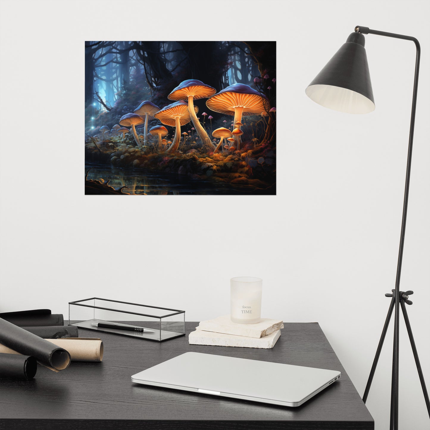 Abstract Botanical Wall Art: "Electric Eden" Mushrooms - Minimal / Modern Loose Print