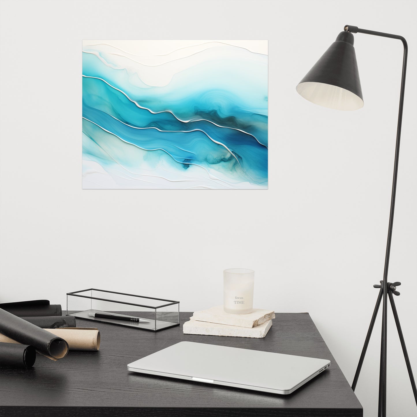 Abstract Wall Art: "Azure Currents" Alcohol Ink - Fluid Art Minimal - Loose Print