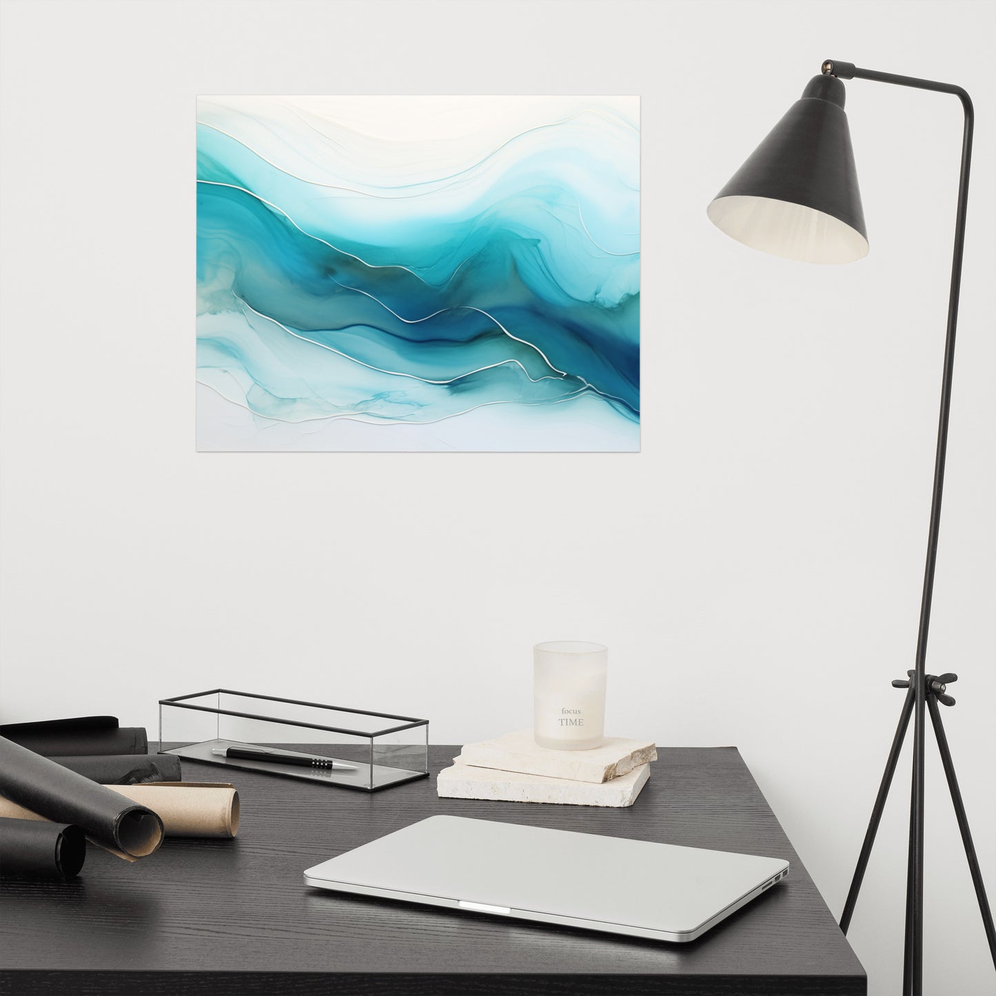 Abstract Wall Prints: "Glacial Melt" Alcohol Ink Digital Painting Fluid Art - Minimal Unframed