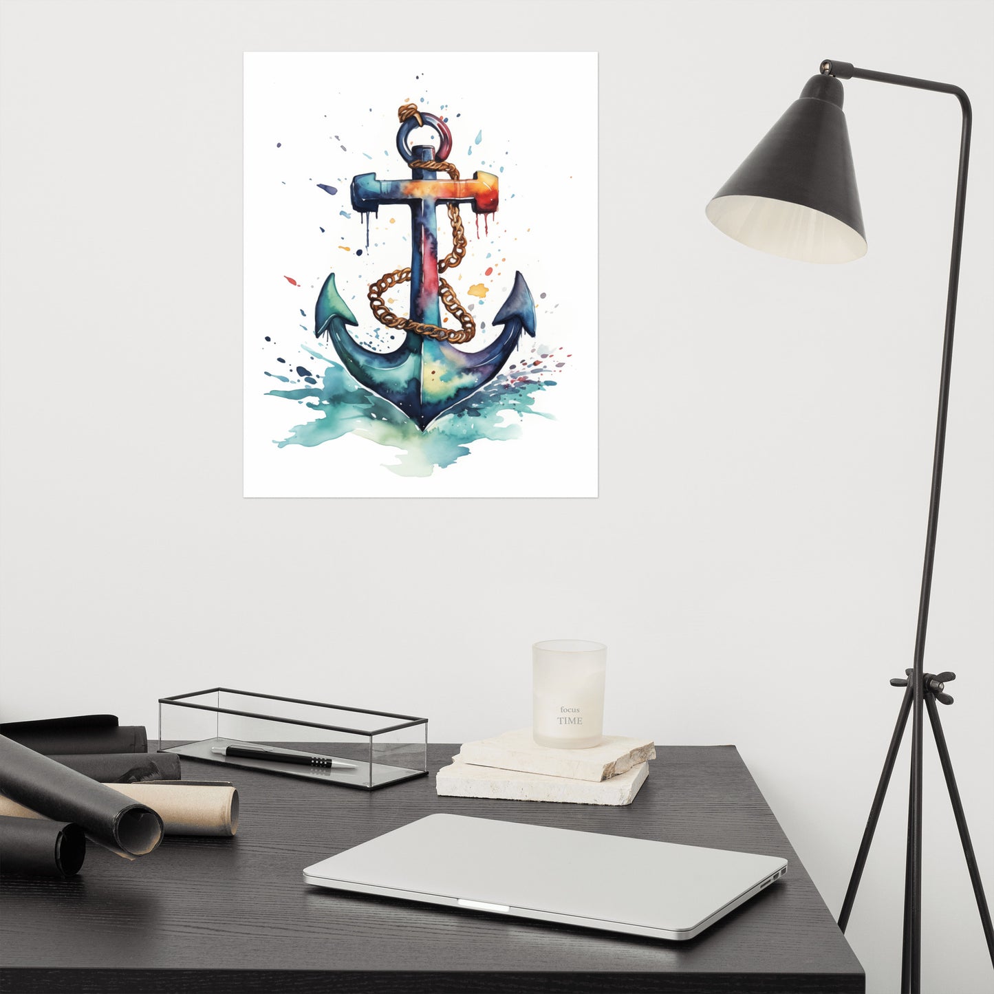 Coastal Art Print: "Anchored in Color" Watercolor Painting - Digital Artwork - Loose