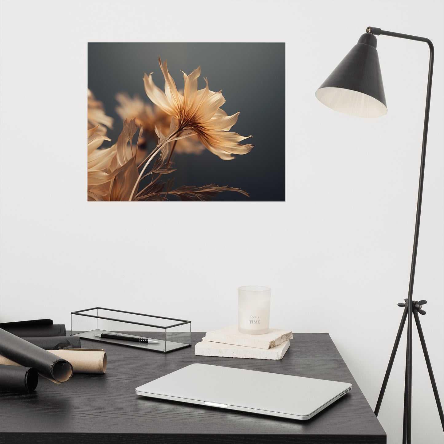 Gold Floral Wall Art: A Golden Moment Floral Photorealism - Digital Artwork Loose Art Print