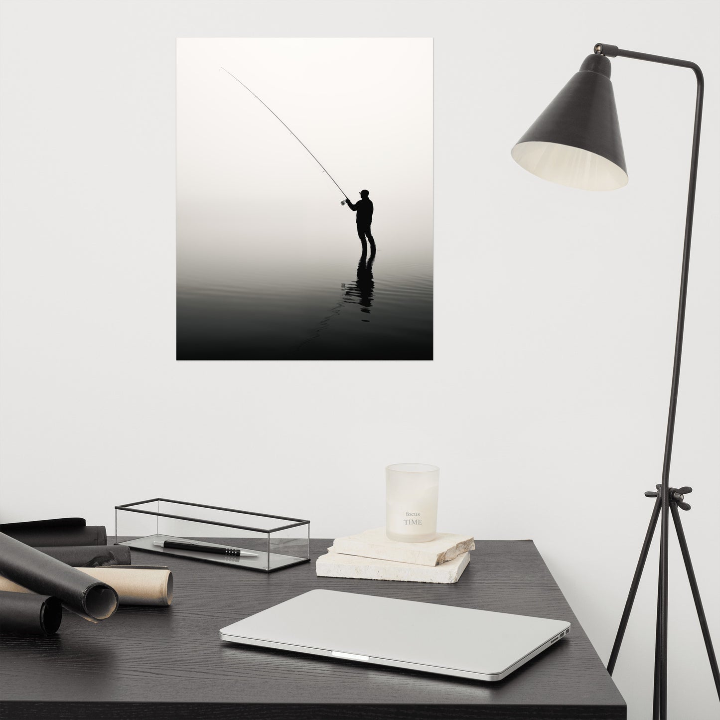 Fishing Art: Angler's Reverie Minimal Fishing Photorealism - Digital Artwork Loose Print