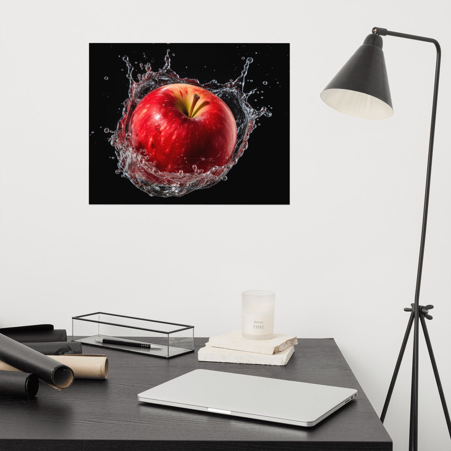 Apple Splashdown - Apple in Water Photorealism - Digital Artwork Loose Print