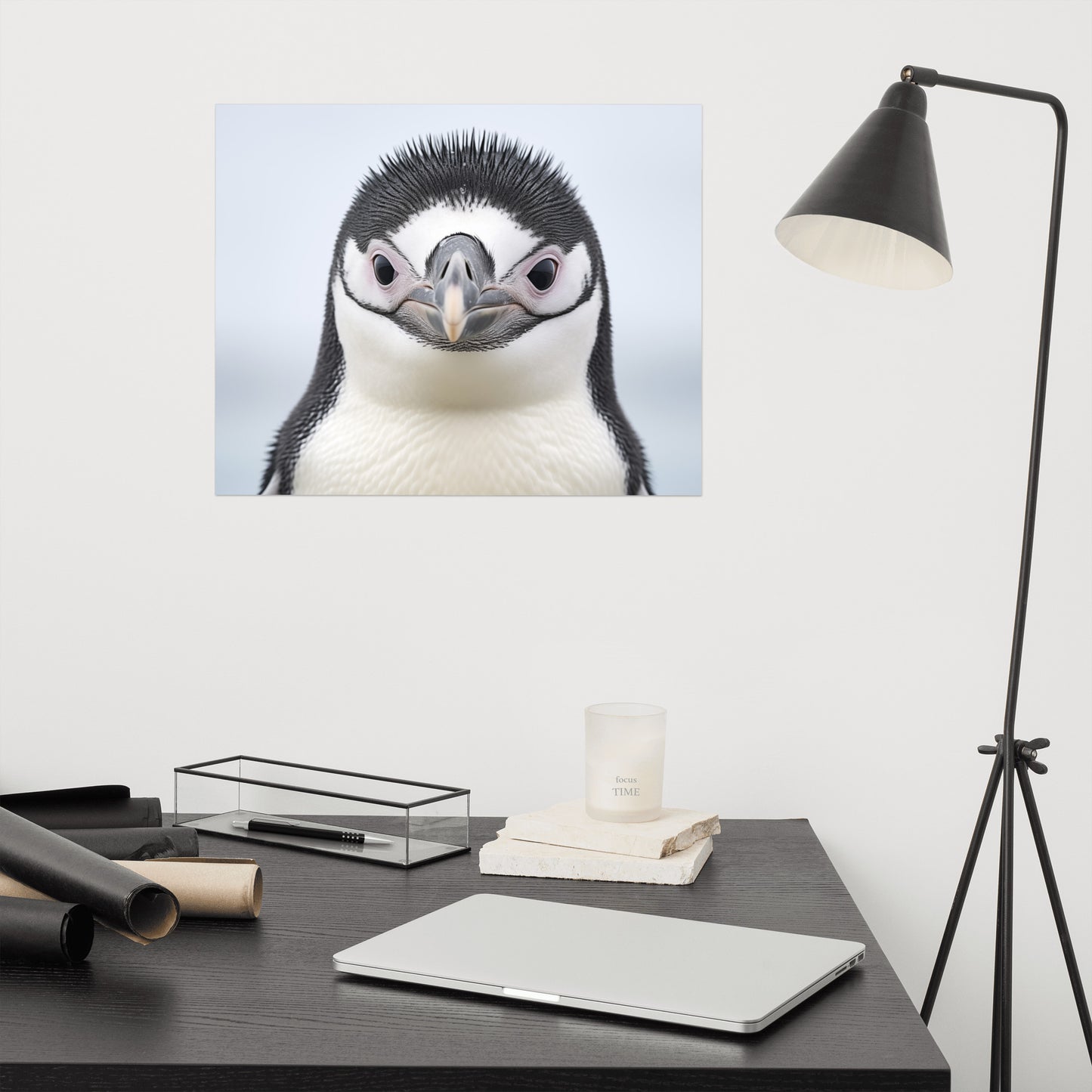 Cute Penguin Art: Chinstrap Penguin Chick Portrait Photorealism - Digital Artwork Loose Art Print