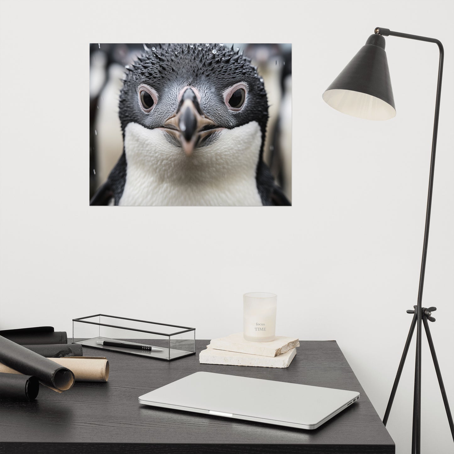 Wall Art Penguin: Close-up of a Baby Penguin Photorealism - Digital Artwork Loose Art Print