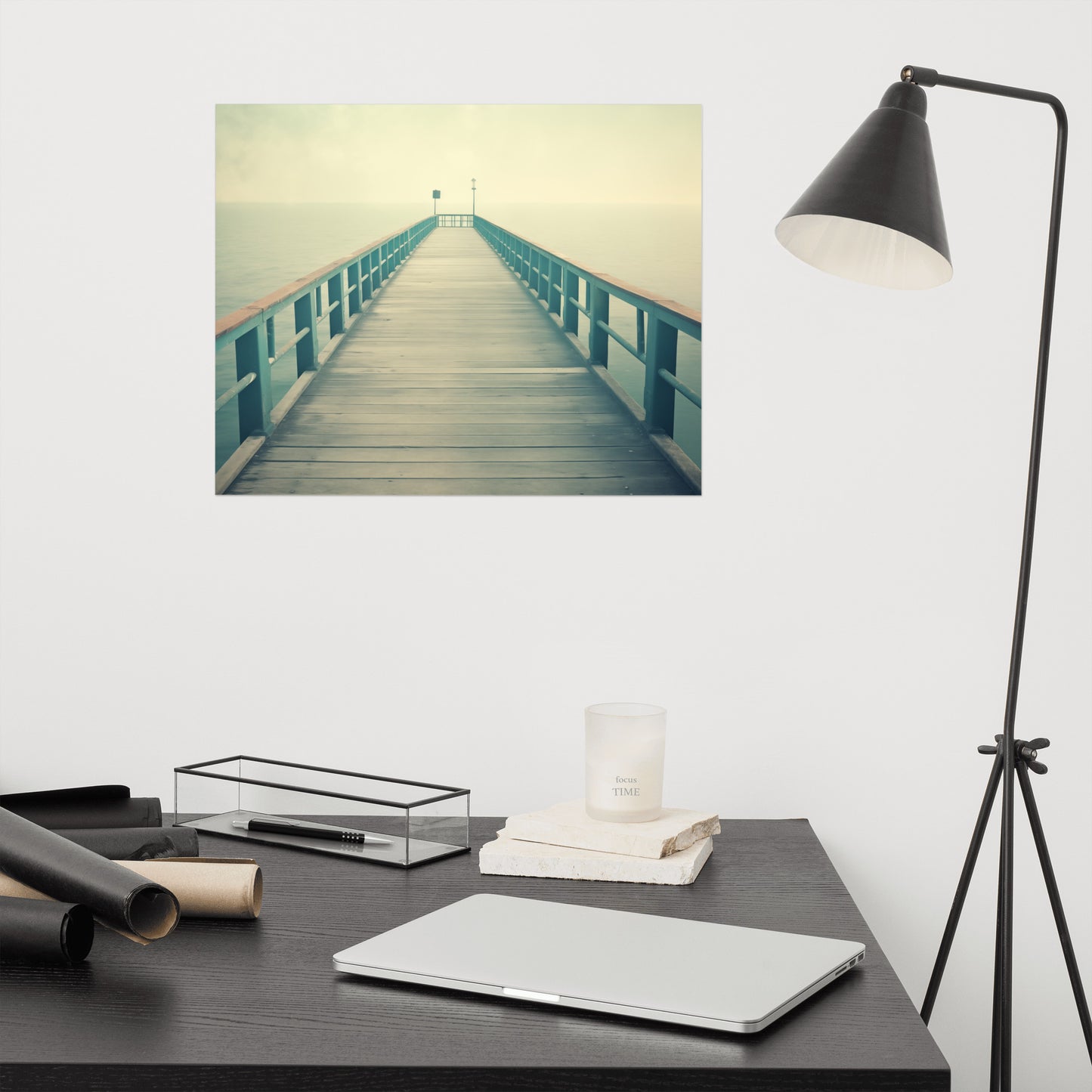 Pier Art: Coastal Calm Subdued Retro Coastal Photorealism - Digital Artwork Loose Print