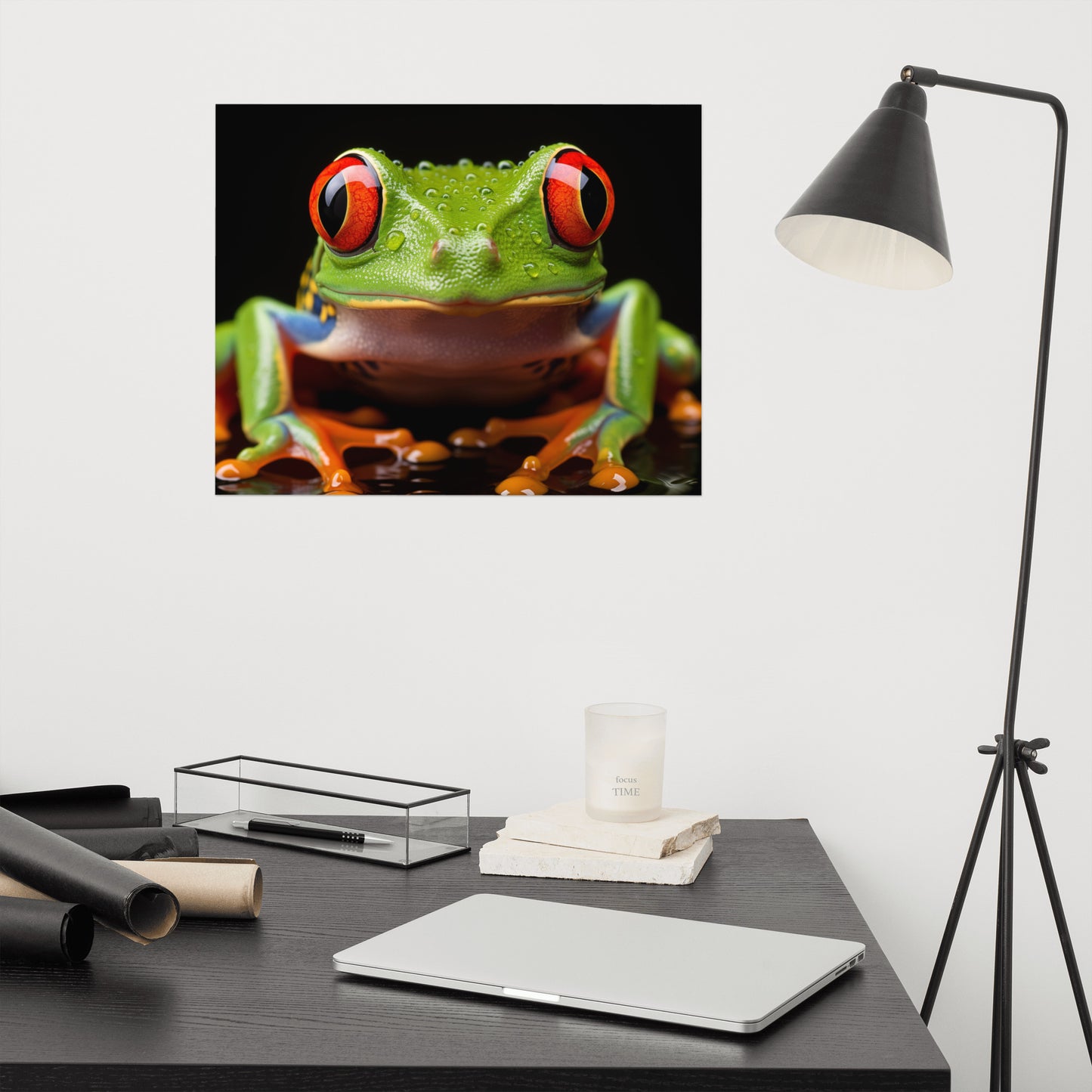 Crimson Gaze Red Eyed Tree Frog Close-up Photorealism - Digital Artwork Loose Art Print