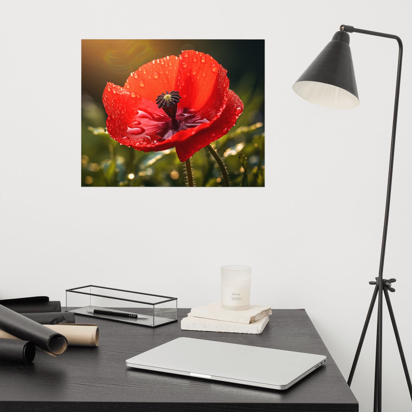 Flower Prints Unframed: Crimson Tears Photorealism - Digital Artwork Loose Art Print