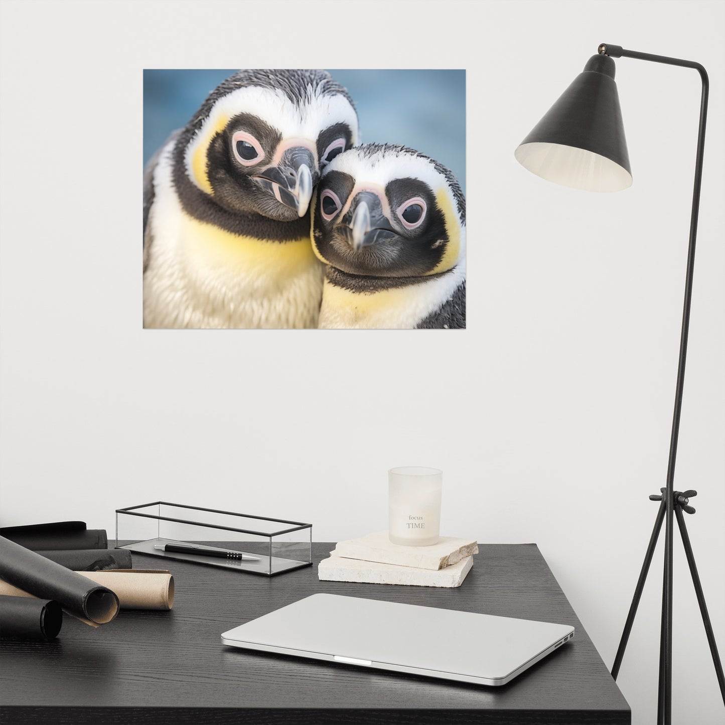 Bird Wall Art: Cuddle Buddies Penguins Photorealism - Digital Artwork Loose Art Print