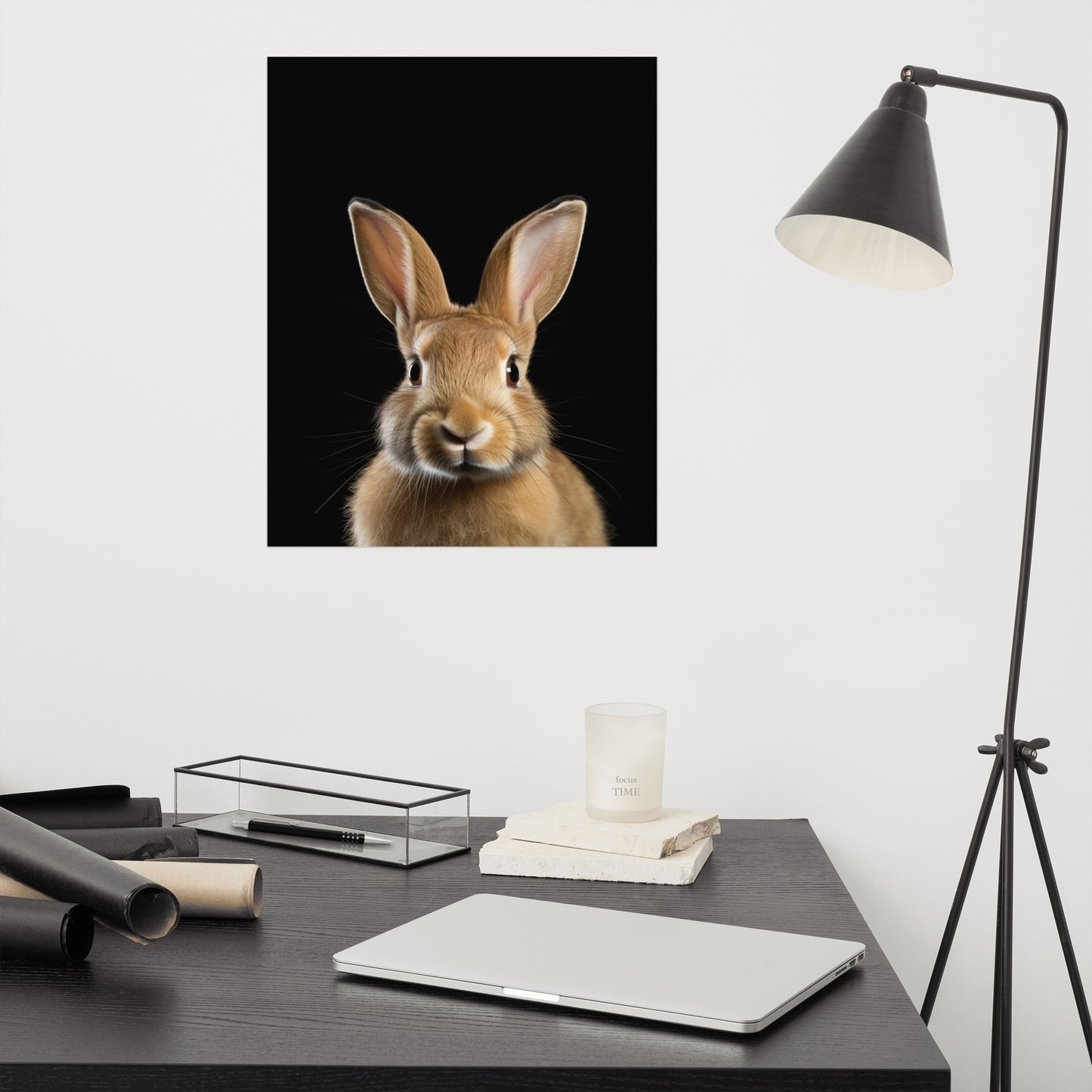 Play Room Wall Art: Curious Cottontail Rabbit Portrait Photorealism - Digital Artwork Loose Art Print