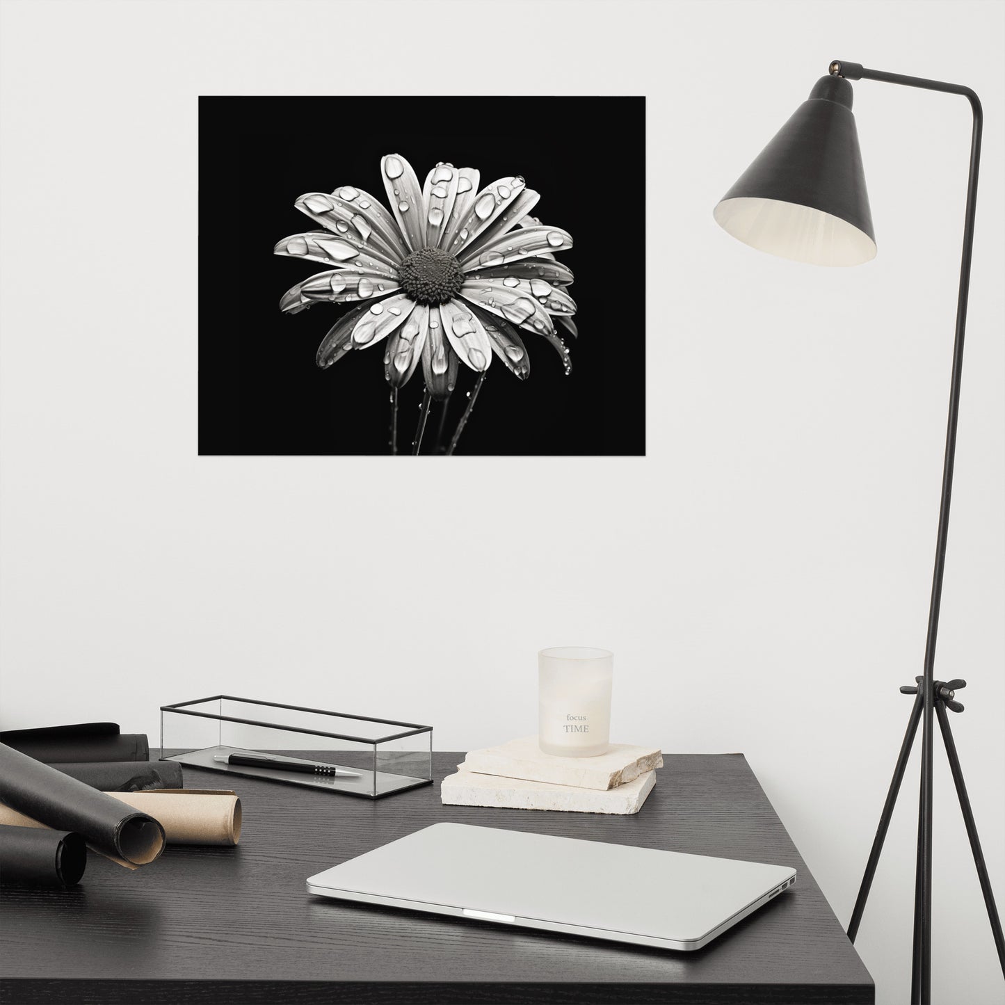 Still Art Flowers: Dark Bloom Daisy Photorealism - Digital Artwork Loose Art Print