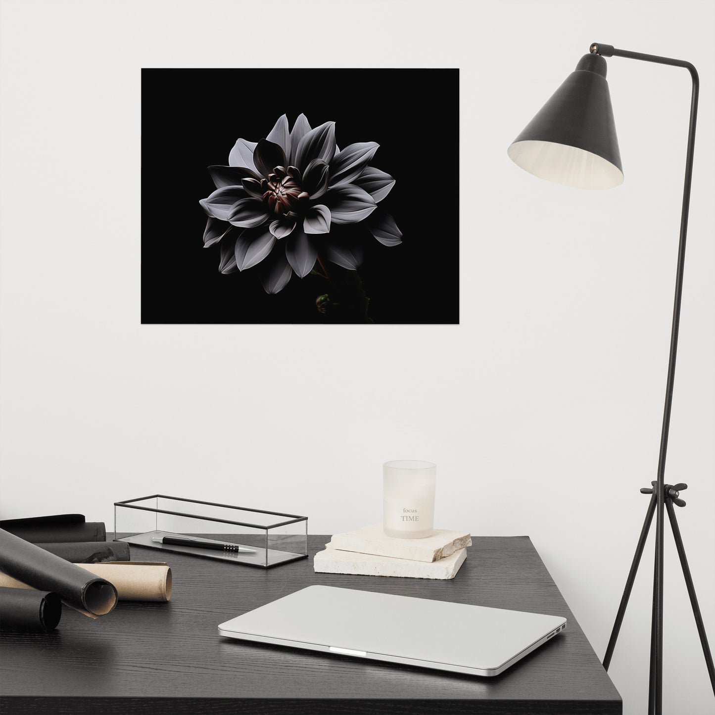 Black Flower Painting: Dark Elegance Photorealism - Digital Artwork Loose Art Print