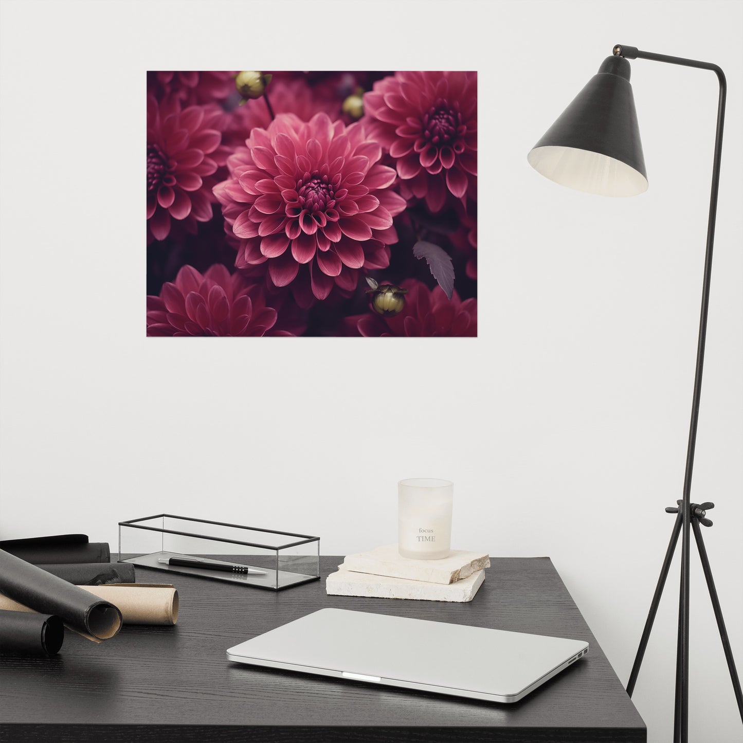 Simple Floral Wall Art: Delicate Details Burgundy Flowers Photorealism - Digital Artwork Loose Art Print