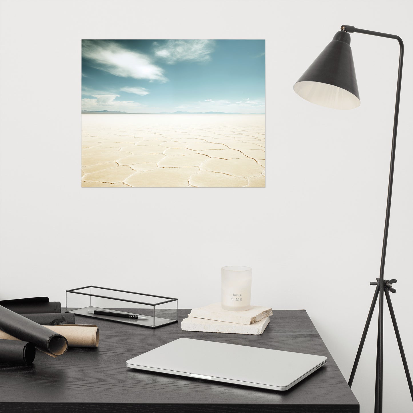 Desert Stillness Salt Flats Photorealism - Digital Artwork Loose Art Print