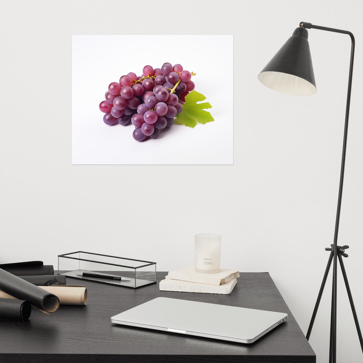 Art with Grapes: Cluster of Delight Purple Grapes on White Photorealism - Digital Artwork Loose Art Print