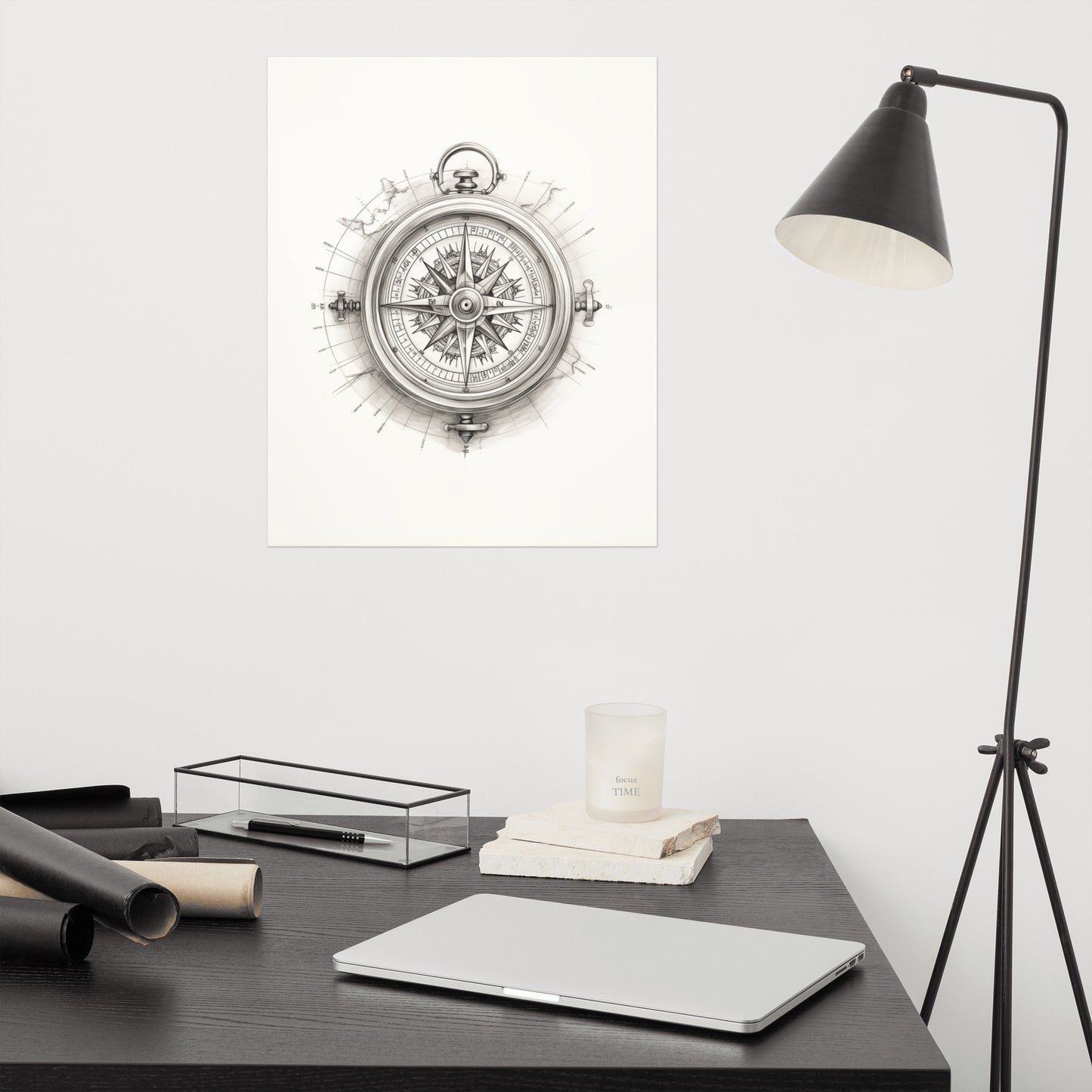 Nautical Compass Wall Art: "Compass Rose" Pencil Sketch Drawing - Digital Artwork Loose Print