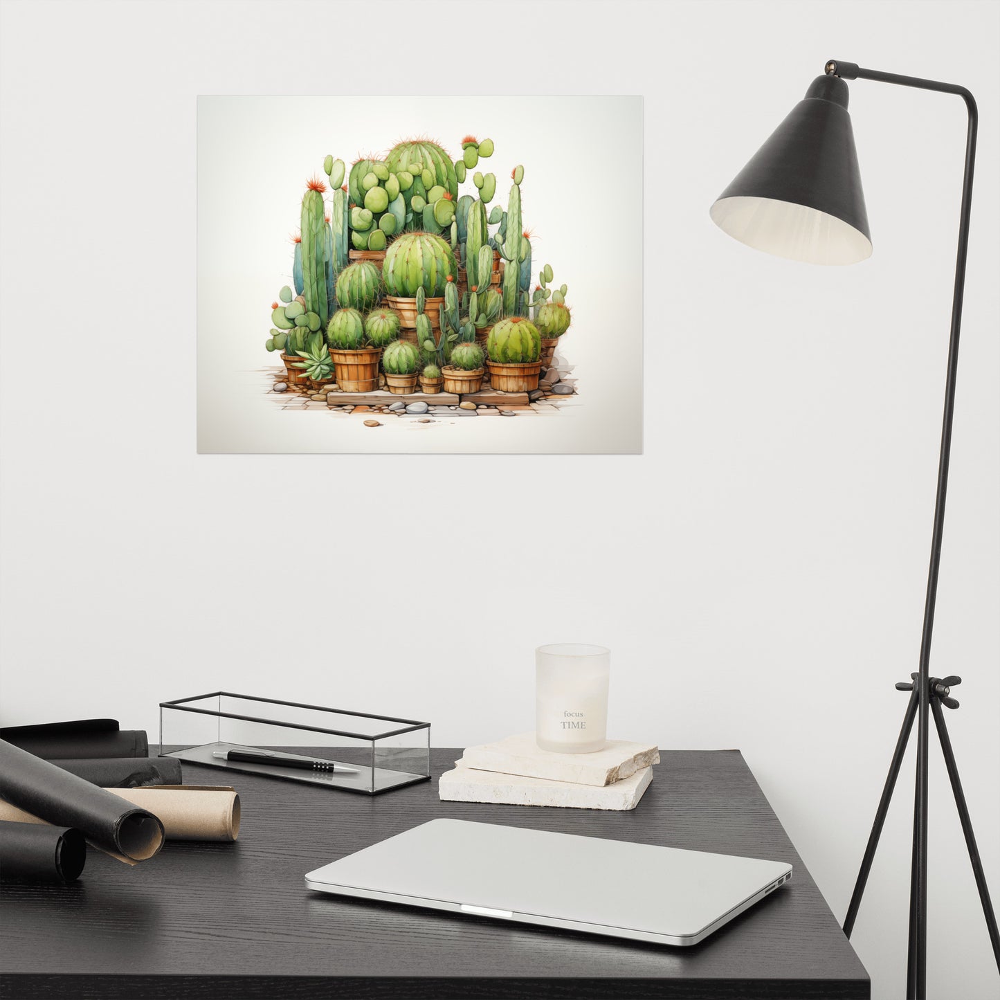 Botanical Painting in Watercolour: Desert Oasis Cactus Illustration Pencil Drawing - Digital Artwork Loose Art Print