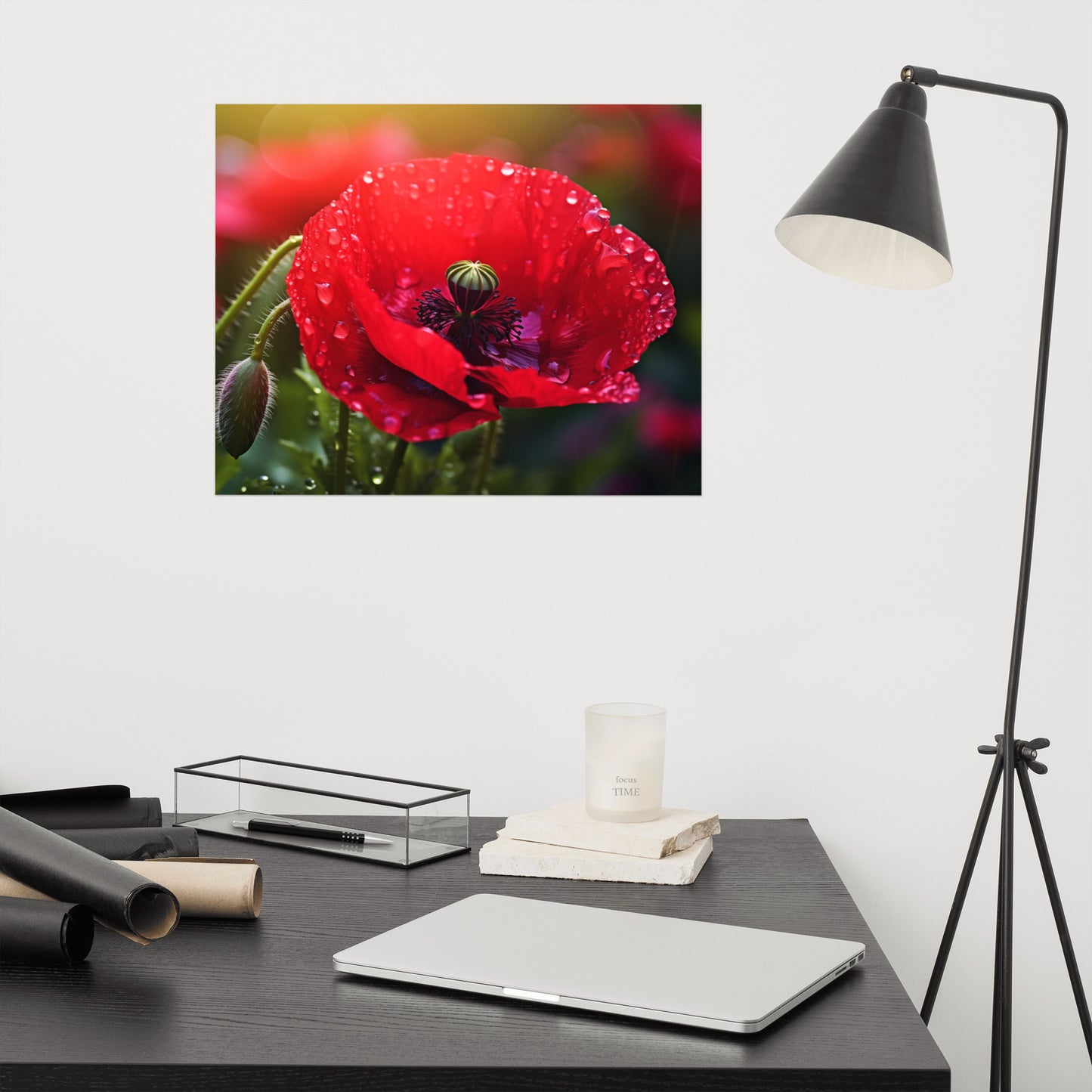 Poster Painting Flowers: Dew-kissed Remembrance Photorealism - Digital Artwork Loose Art Print