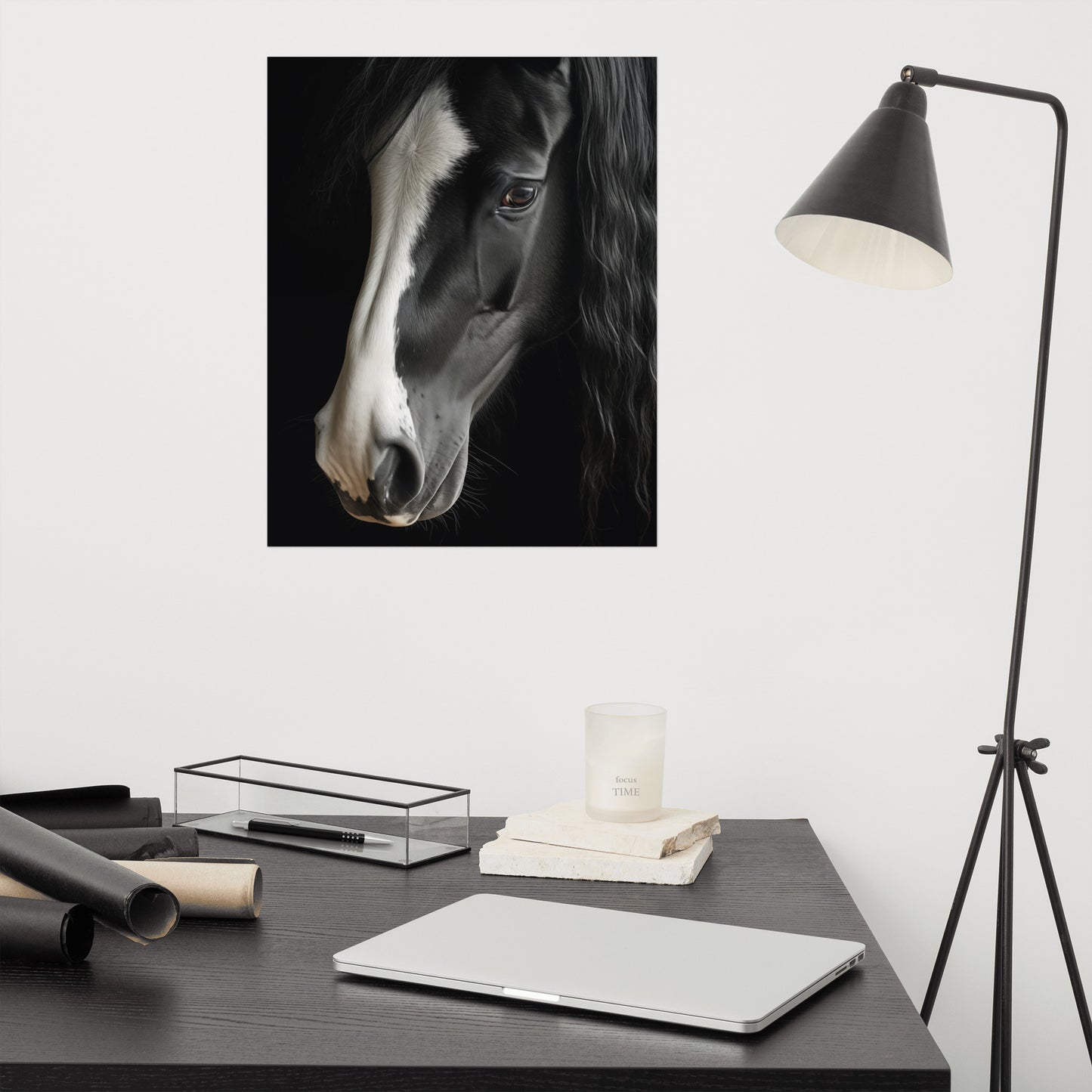 Equestrian Art Prints: Ebony and Ivory Photorealism - Digital Artwork Loose Art Print