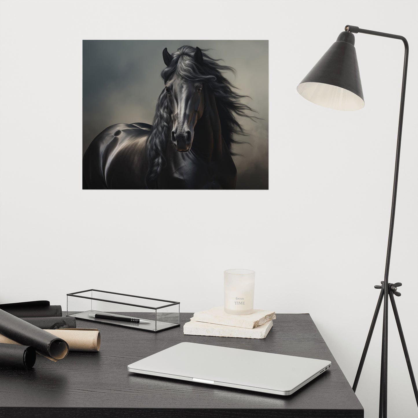 Horse Wall Print: Ebony Elegance Photorealism - Digital Artwork Loose Art Print