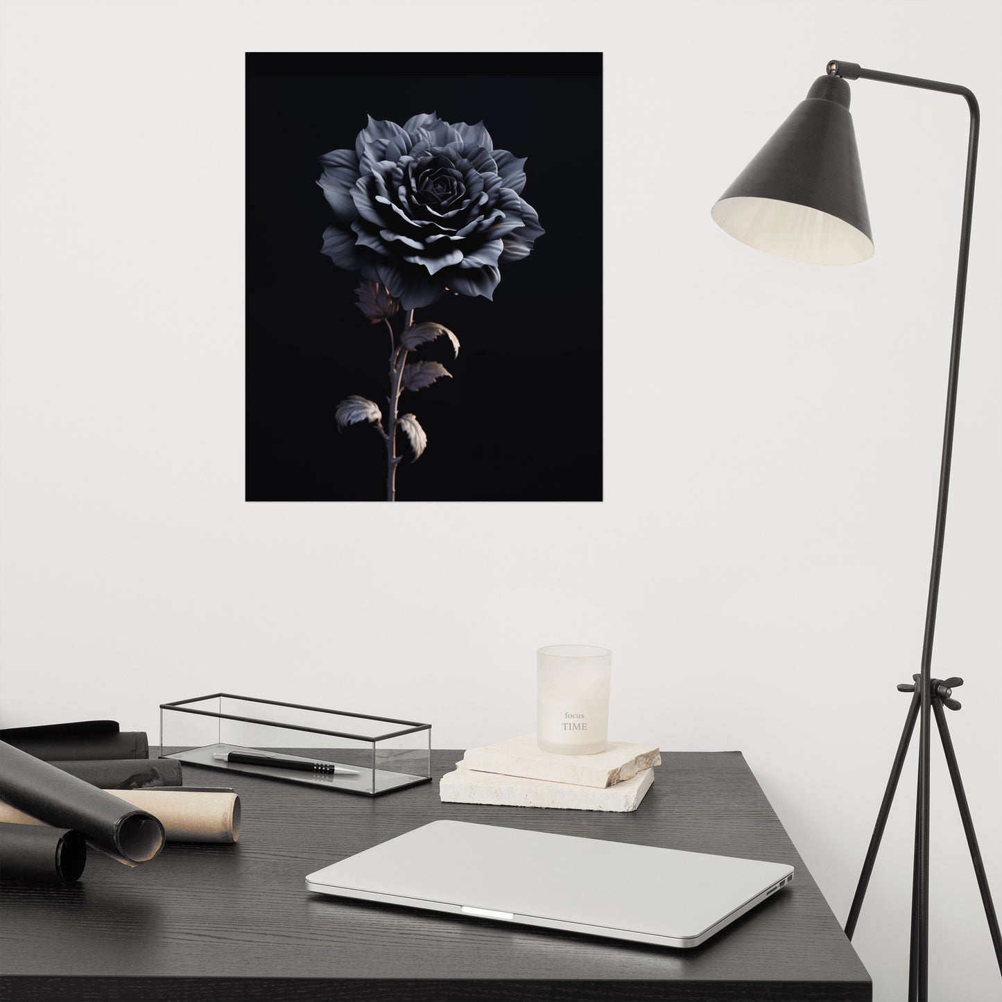 Unique Flower Painting: Ebony Enchantment Rose Black Flowers Photorealism - Digital Artwork Loose Art Print