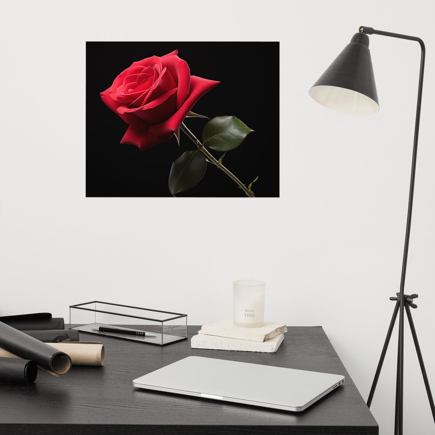 Red Floral Wall Art: Ebony Serenade Photorealism - Digital Artwork Loose Art Print