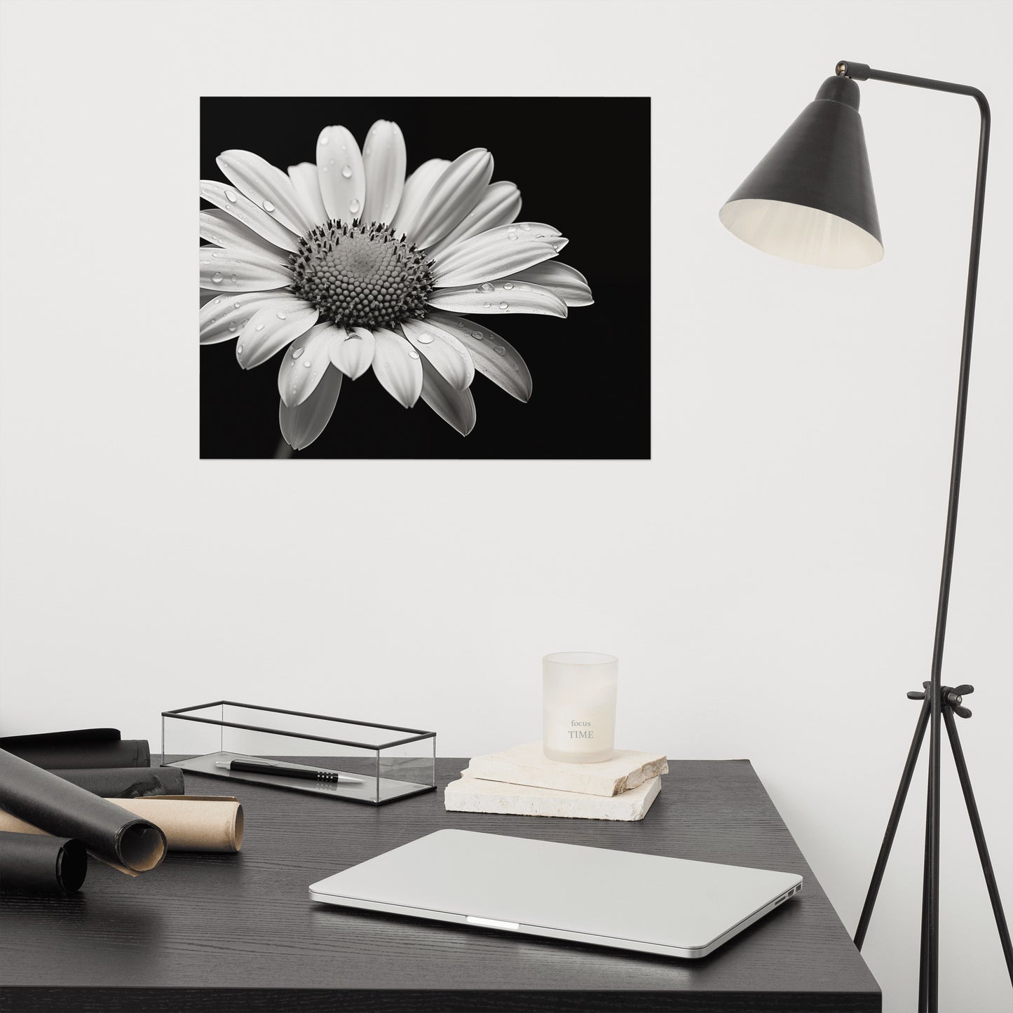 Flower Poster Prints: Elegance in Shadows Daisy Photorealism - Digital Artwork Loose Art Print