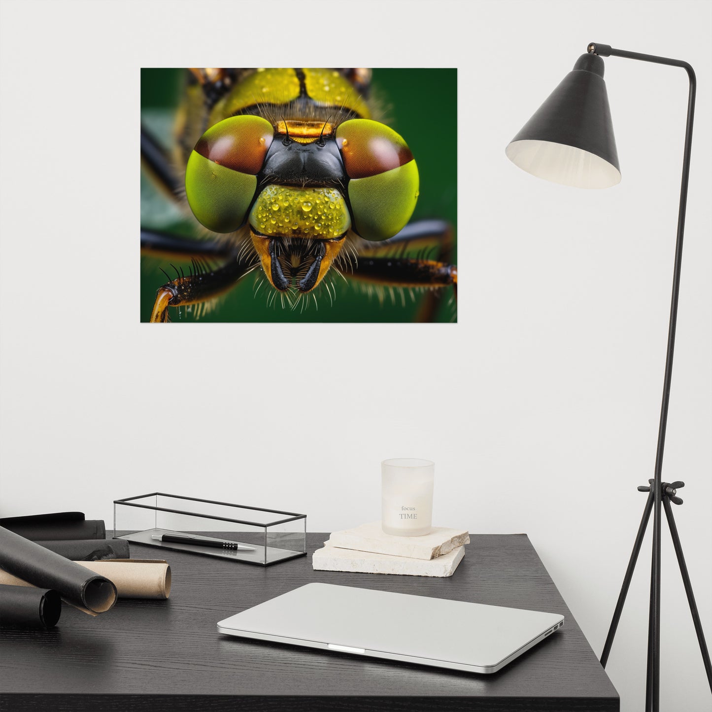 Dragonfly Poster Art: Emerald Vision Photorealism - Digital Artwork Loose Art Print