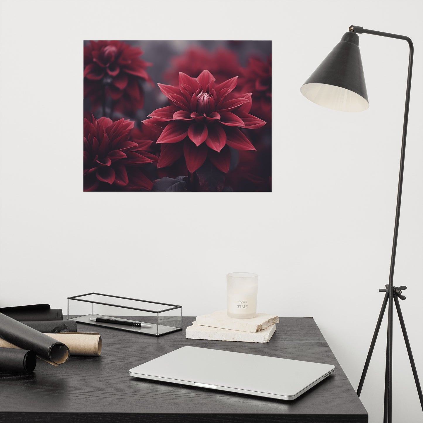 Burgundy Floral Wall Art: Enchanted Dahlia Photorealism - Digital Artwork Loose Print