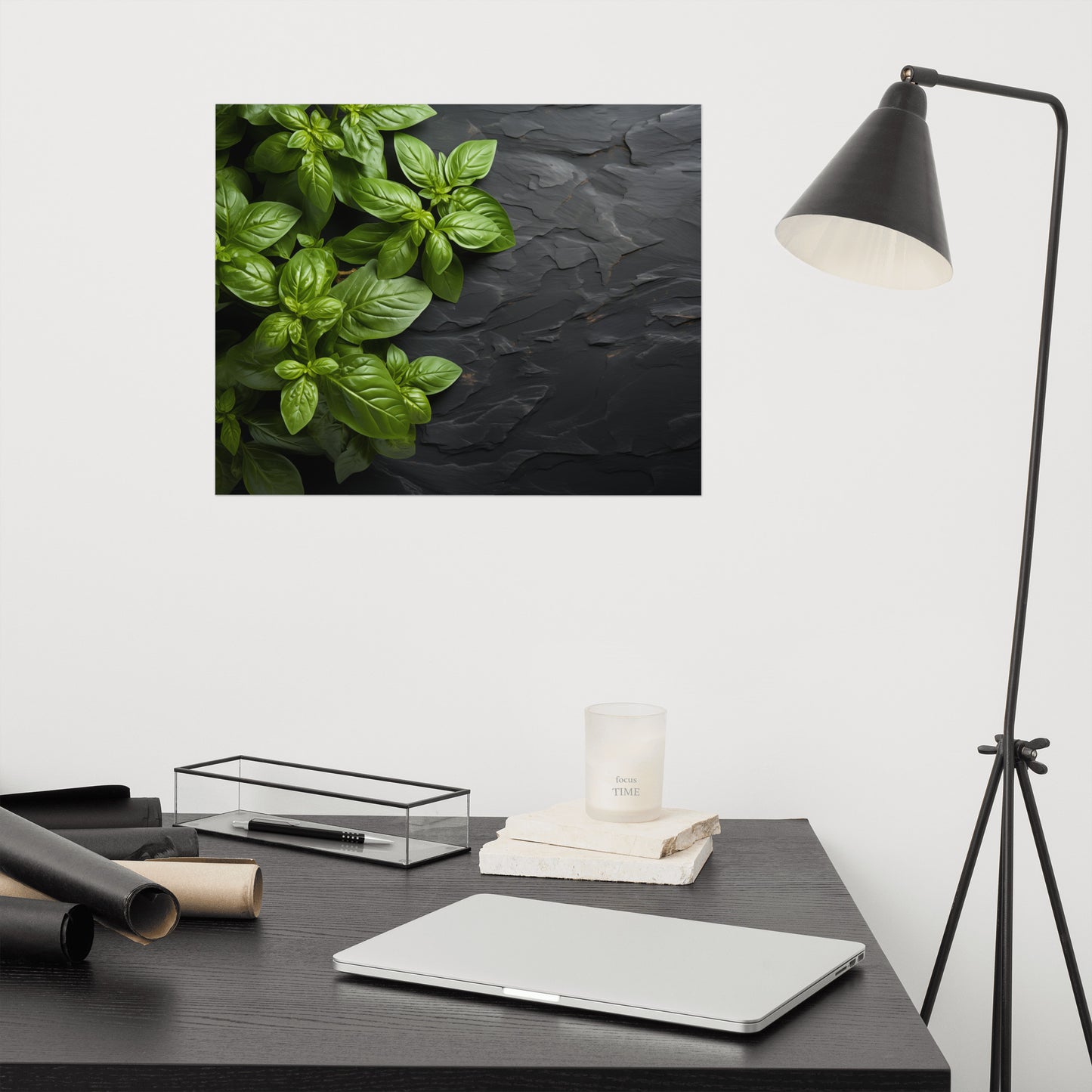 Herb and Art: Essence of Basil Photorealism - Digital Artwork Loose Art Print