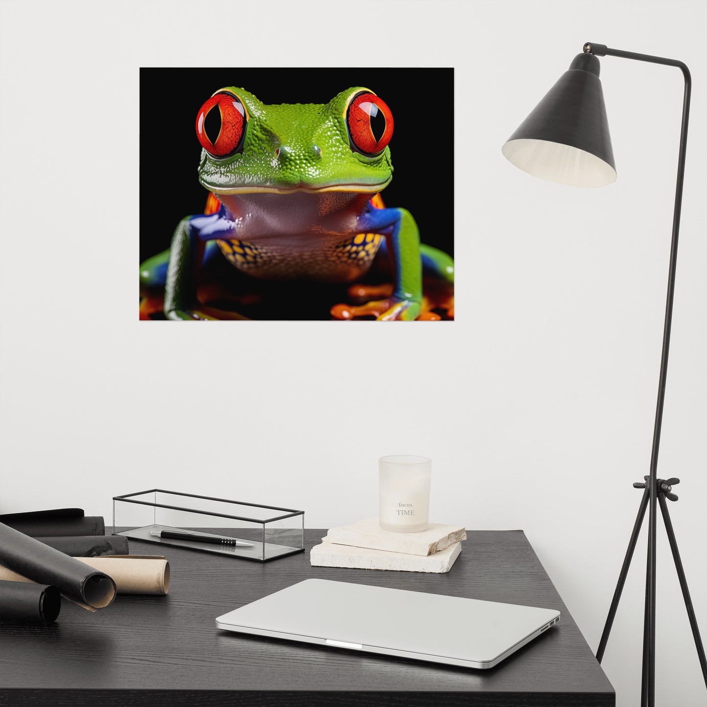 Colorful Frog Art: Eyes of the Jungle Close-up Photorealism - Digital Artwork Loose Print