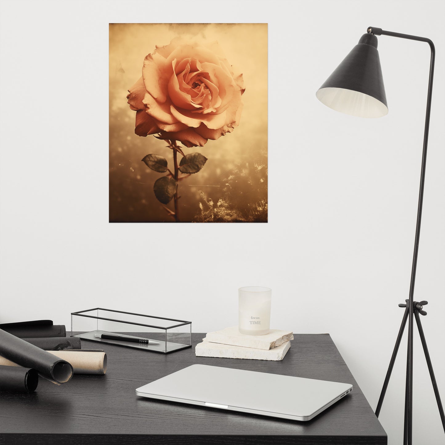 Modern Flower Painting: Faded Elegance Rose Vintage Retro Subdued Photorealism - Digital Artwork Loose Art Print