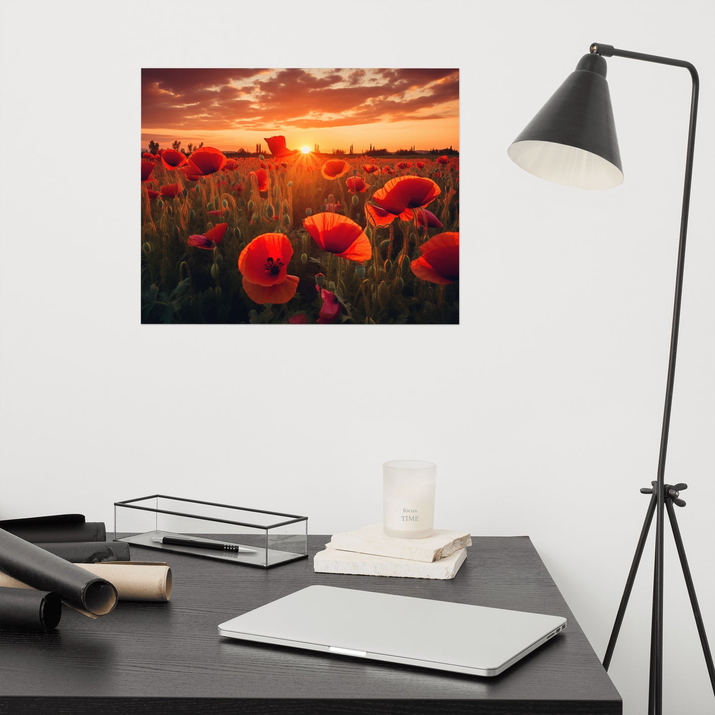 Field of Dreams Poppy Field Sunset Photorealism - Digital Artwork Loose Art Print