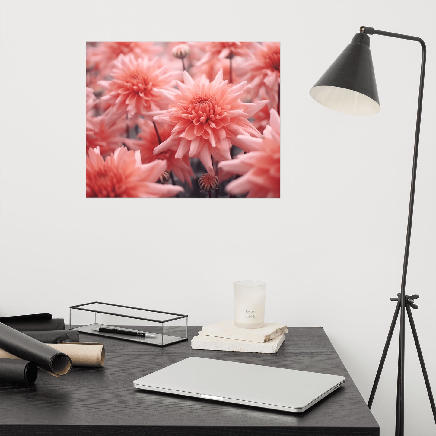 Fire on the Horizon - Dahlia Coral Flowers Photorealism - Digital Artwork Loose Art Print