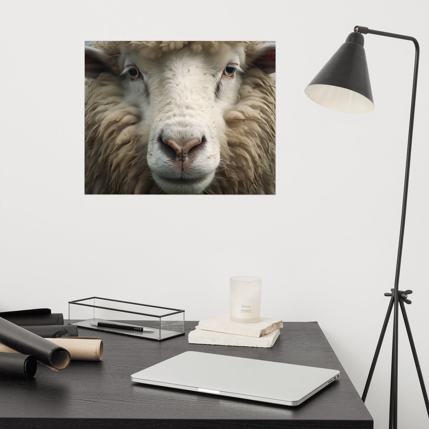 Fleece Face Sheep Portrait Photorealism - Digital Artwork Loose Art Print