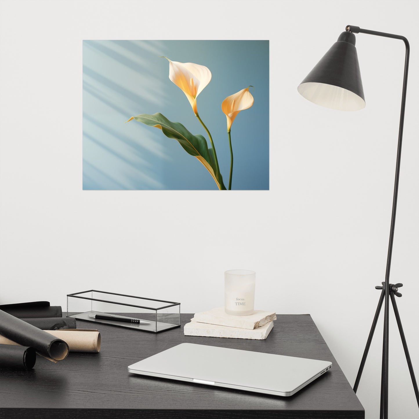 Floral Serenity Calla Lily Minimal Photorealism - Digital Artwork Loose Art Print