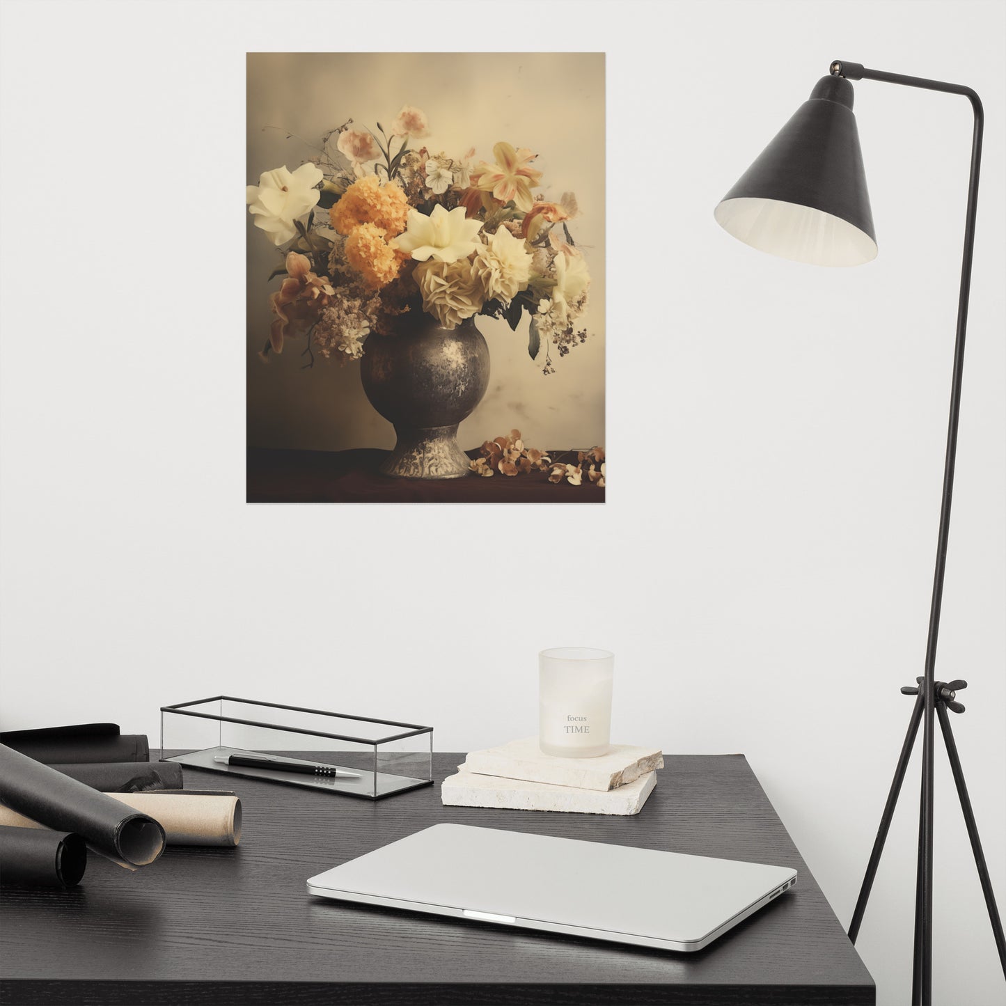 Floral Symphony Bouquet Retro Subdued Photorealism - Digital Artwork Loose Art Print