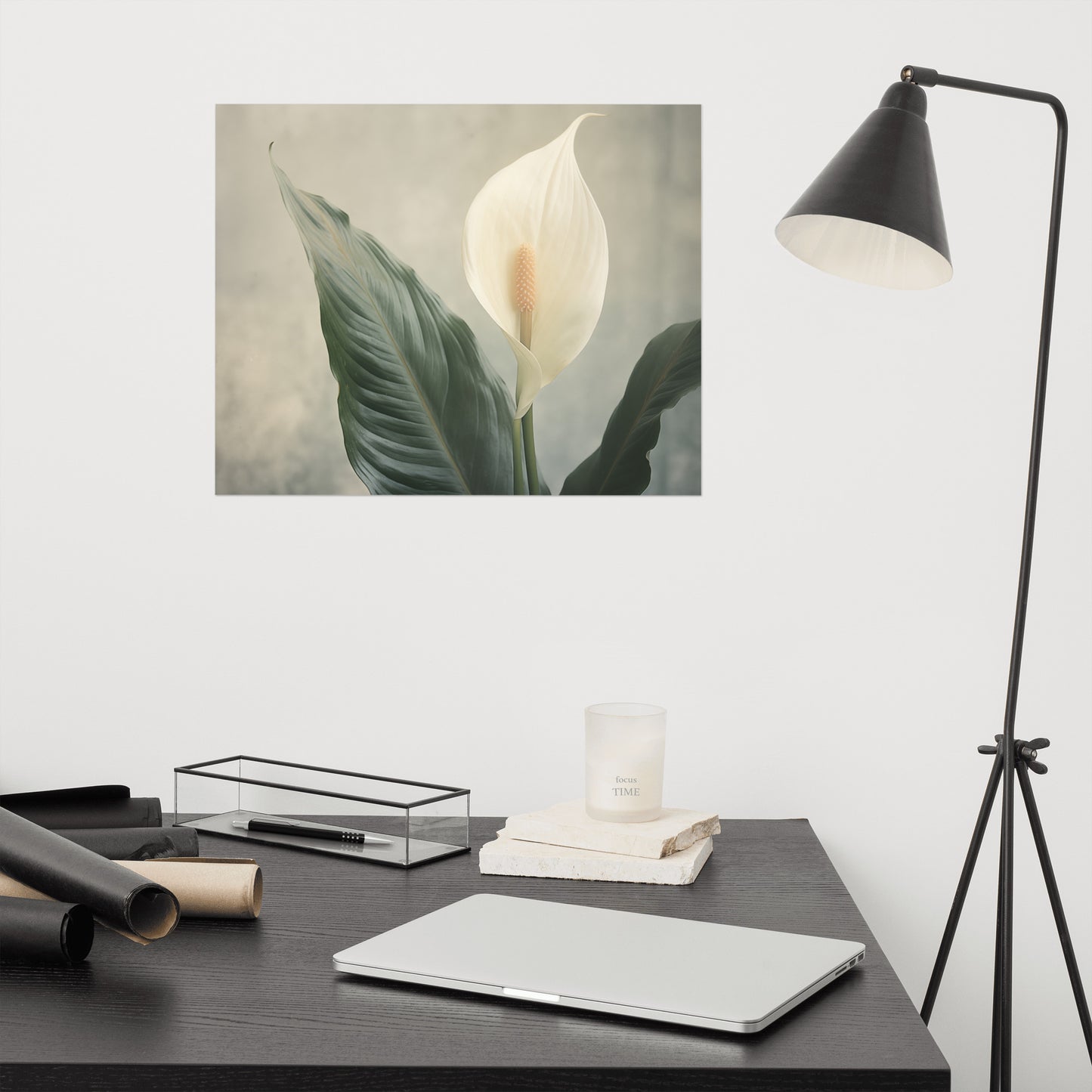 Floral Tranquility Peace Lily Retro Subdued Photorealism - Digital Artwork Loose Art Print