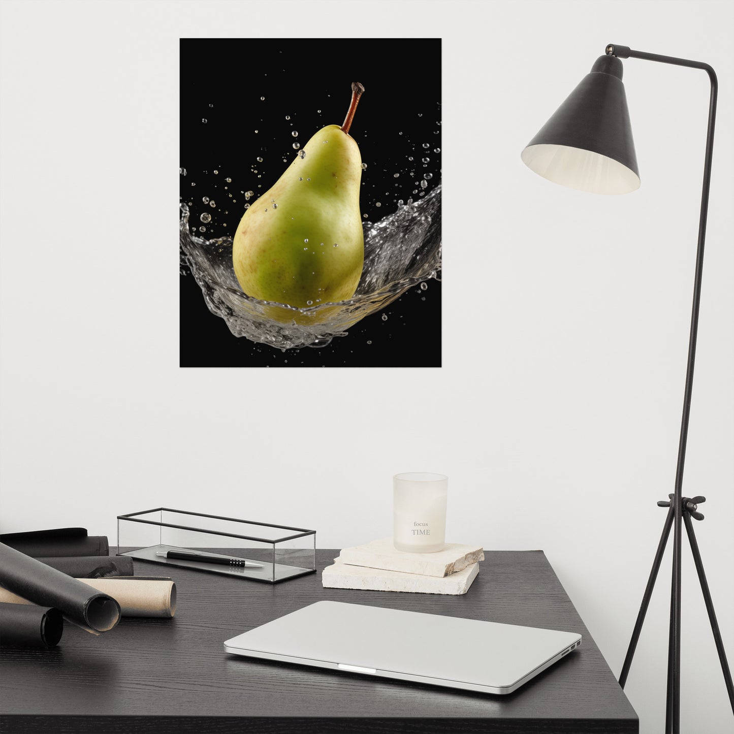 Fruity Fusion Pear in Water Photorealism - Digital Artwork Loose Art Print