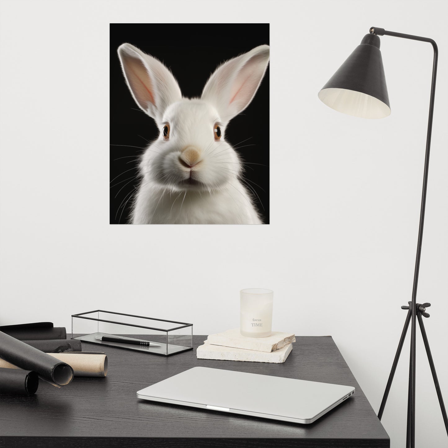 Gentle Gaze Rabbit Portrait Photorealism - Digital Artwork Loose Art Print