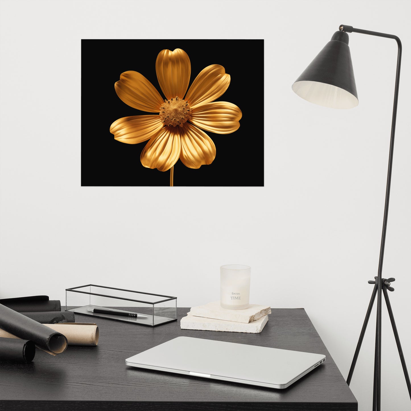 Golden Bloom Floral Gold Color Photorealism - Digital Artwork Loose Art Print